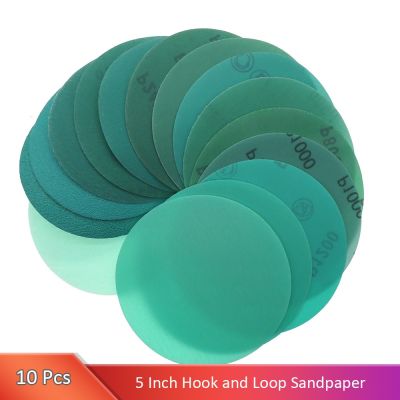 10Pcs 5 Inch 125MM 60 to 2000 Grits Hook and Loop Film Green Sandpaper Sanding Disc Aluminum Oxide Abrasive Orbital Sander Pads Cleaning Tools