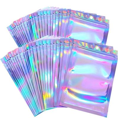 Eyelashe Package In Bulk Holographic Laser Kitchen Bag Necklace Storage Custom Brand Logo Sticker Wholesale Idea Gift Packaging