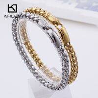 KALEN 22Cm Link Chain สร้อยข้อมือทองสแตนเลสชายกว้าง6Mm Pulsera เครื่องประดับแฟชั่นวันเกิด