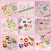 Ifme Cute Resin Ring Set Colorful Ins Style Fruits Crystal Transparent Rings Women Jewelry Fashion Accessories