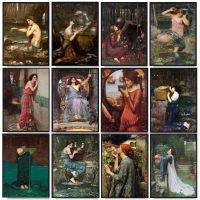 《Glass house》 John William Waterhouse Vintage Wall Art โปสเตอร์ Magic Circle แม่มดภาพวาดผ้าใบพิมพ์ Jason และ Medea รูปภาพสำหรับตกแต่งบ้าน