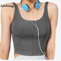 Aiithuug Yoga Build In Cup Gym Workout Crop Tops Golf Crops Fitness Yoga Crops Sports Top Padded Sportswear s Front Line