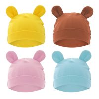 Soft Infant Beanies Caps Baby Hat Cartoon Bear Boneless Muslin Hat Newborn Headwear Windproof Spring Hat 0-3M Baby Hats