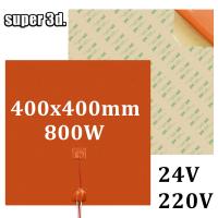 แผ่นให้ความร้อนซิลิโคน400X400มม. 800W 24V/220V กันน้ำพร้อม Ntc 3950 100K เทอร์มิสเตอร์แผ่นกาวความร้อนกาว3d ชิ้นส่วนเครื่องพิมพ์