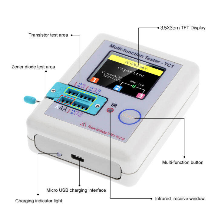 kkmoon-หน้าจอแสดงกล้องหน้าบ้านเครื่องทดสอบทรานซิสเตอร์-multi-functional-tft-backlight-didoe-triode-capacitance-เครื่องตรวจจับความต้านทานตัวเหนี่ยวนำ-mosfet-npn-pnp-triac-mos-การสอบเทียบอัตโนมัติเครื่อ