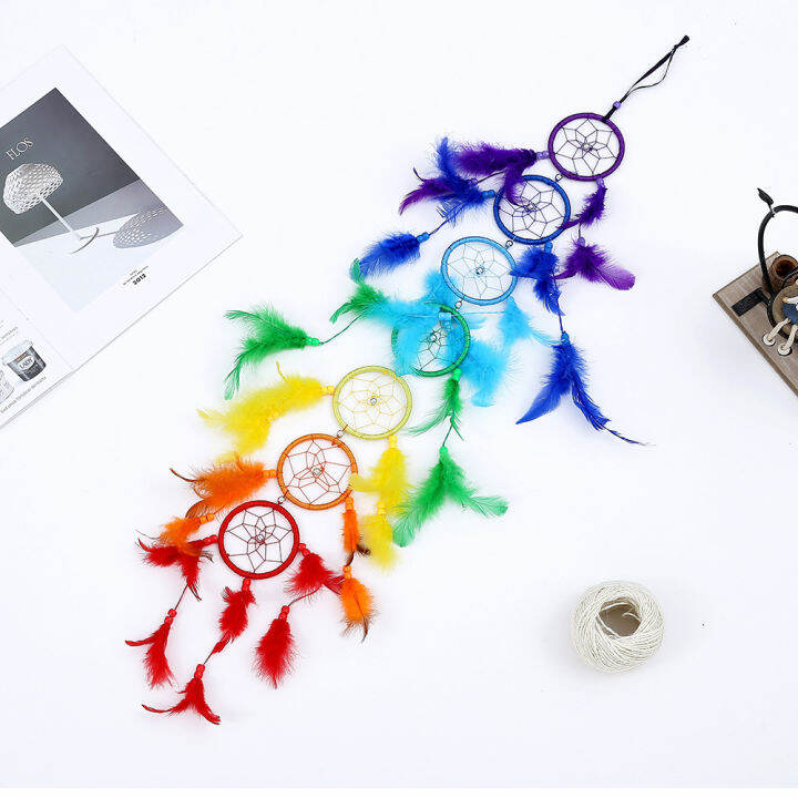 rainbow-feather-dreamcatcher-dream-catcher-decorative-ตาข่ายขนนกดักฝัน-สีรุ้ง-ขนนก-ดักฝัน-ตาข่ายดักฝัน-ตาข่ายขนนก-ขนนกสีรุ้ง-เครื่องดักฝัน-ที่จับฝัน-ดักจับฝัน