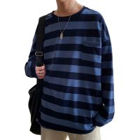 Mens Casual T-Shirt SpringAutumn Striped Long-Sleeved T-Shirt Mens Trend Long-Sleeved T-Shirt With Round Collar Versatile