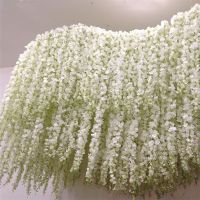 ปลอม Wisteria ประดิษฐ์แขวนดอกไม้ Garland Vines สำหรับงานแต่งงานตกแต่งบ้านสวน Wall Decor พวงหรีด DIY ผ้าไหม Flowers