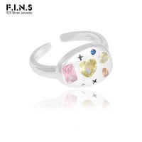 [Xixi ornaments] F.I.N.S เพทายสีหรูหรา100 S925แหวนใส่นิ้วเงินแท้หัวใจเรขาคณิตคริสตัลเครื่องประดับแฟชั่นสวยงาม