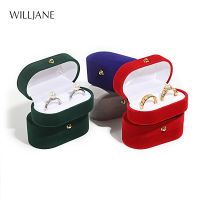 Wedding Ring Packaging Box Ear Studs Holder Velvet Engagement Couple Ring Box Valentine Gift Double Rings Storage Display Case