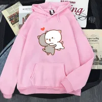 Sweter Pria Fashion Musim Gugur Lengan Panjang Kasual Untuk Anak Perempuan Kaus Kartun Kawaii Wanita Hoodie Cetak Cinta Kucing Persik Dan Mochi Size Xxs-4Xl