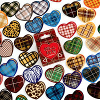 45 PCS Vintage Sewed Heart Multicolor Grid leopard-print Decorative Stickers for Scrapbooking DIY Arts Crafts Album Journal