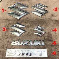 SUZUKI logo sticker หน้า หลัง แป้นแตร อักษร SWIFT CLAZ CELERIO ERTICA CARRY สีเงิน โครเมียม