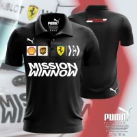 （all in stock）  2023 NEW - Polo Men F e r r a r i Car 2023 Group Mission Winnow Plain Collar T-Shirt Black Color (FREE NAME LOGO CUSTOM)