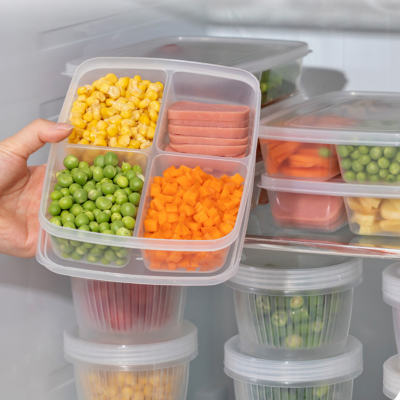 กล่องเก็บของในตู้เย็น4ช่องประตูด้านข้างอาหารเก็บความสดภาชนะใสในครัวอุปกรณ์จัดระเบียบเครื่องเทศ