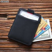 Genuine Leather Card Holder Wallet For Men Male Vintage Business Short Small Slim Minimalist Credit Card Holders Case Mini Purse Card Holders