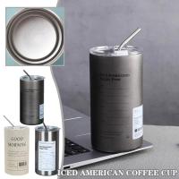 304 Stainless Steel Insulation Cup 600ml Double-Layer Ice Straight With Cup Straw American Coffee F5B0