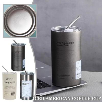 Coffee Mug Coffee Cup with Lid and Straw Stainless Mug Steel Cup Flask Vacuum Tumbler Coffee Thermal Bottle Insulated D8V0