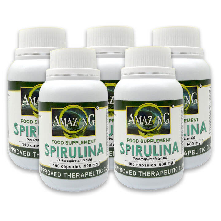 Amazing Food Supplement Organic Spirulina 500mg Capsules Bottle of 100
