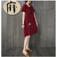 Cotton linen large embroidered dress