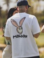 American Version Of Malbon Golf Casual Sports Golf Bunny Print Chest Pocket Round Neck Cotton Short-Sleeved T-Shirt