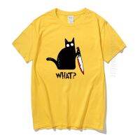 Men T Shirt Funny Cat What TShirt 100% Cotton Murderous Cat With Knife Funny Halloween TShirt Crewneck Soft EU Size T-shirt