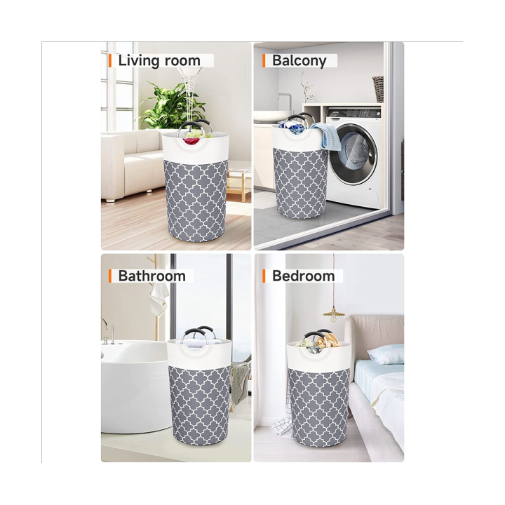 laundry-basket-laundry-hamper-bag-washing-bin-clothes-bag-collapsible-tall-with-handles-waterproof-2pcs-82l-gray