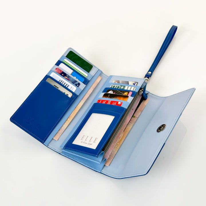 elle-bag-collection-gradient-กระเป๋าสตางค์-3-พับยาว-หนังวัวแท้-สีน้ำเงิน-eww154