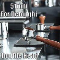 51MM Stainless Steel with Wooden Handle Double Head Serve Portafilter for Delonghi EC680 EC685 EC200 EC211 EC0310 EC0311 EC330 Mesh Covers