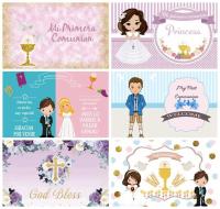 Laeacco First Holy Communion Pink Gradient Photocall Backgrounds Grail Dove Cross Baby Portrait Customized Photography Backdrops Bar  Wine Tools