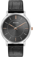 Bulova Classic Quartz Mens Watch, Stainless Steel Black/ Black Strap