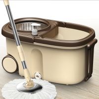 【TIMIN Home Tools】 Flat Squeeze Mop 360องศา Rotatable Stainless Steel Basket Microfiber Pads Cleaning Floor Bucket Extended Handle Home