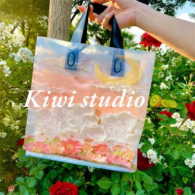 KiwiStudio ถุง pe ถุงขยายข้าง ถุงใส่ของขวัญ ถุงพลาสติกใส่ของขวัญ insสไตล์ภาพสีน้ำมัน💗1 บาท 1 ชิ้น（SK0015）