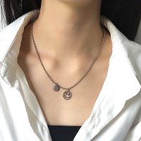 925Silver Charm Necklace for Women Couples Thai Silver Jewelry Vintage Punk Smiling Face Party Accessories women jewelry