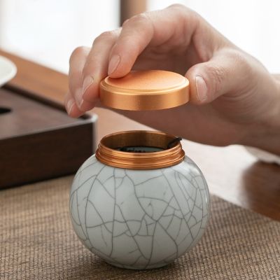 Modern Crack Ceramic Storage Jar Alloy Sealed Tea Jar Portable Mini Can Candy Food Storage Container Home Decoration Accessories