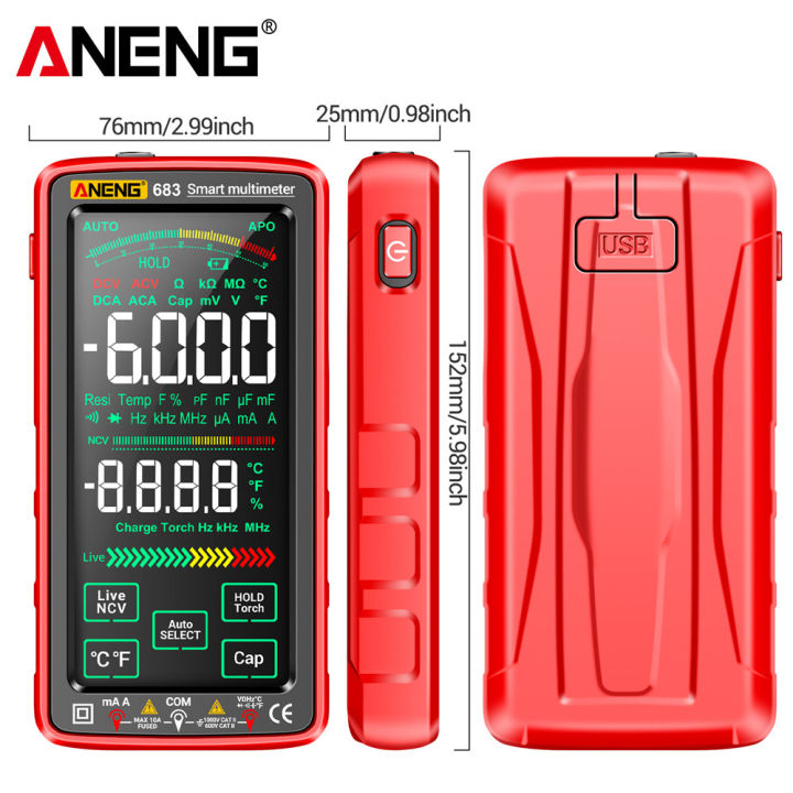 ส่งเร็ว-aneng-681-682-683-multimeter-tester-anti-burn-เครื่องวัดความจุไฟฟ้า-6000-นับไฟฉายแบบชาร์จไฟหน้าจอ-lcd-เครื่องมือวัด