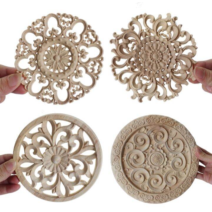 new-round-wood-applique-round-flower-exquisite-carving-natural-wood-appliques-corner-appliques-frame-wall-furniture-decoration