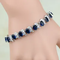 925 Sterling Silver Jewelry Blue Cubic Zirconia White CZ Chain&amp;Link Charm celets for Women Free Gifts Box