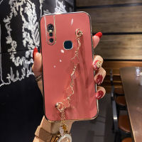 COROGI เคสสำหรับ Vivo V15 / V15 Pro พร้อมสายรัดข้อมือลายดอกโคลเวอร์นำโชคกำไลข้อมือชุบ6D สุดหรูเคสมือถือขอบสี่เหลี่ยมกันชนฝาหลังแบบนิ่มป้องกันซิลิโคน