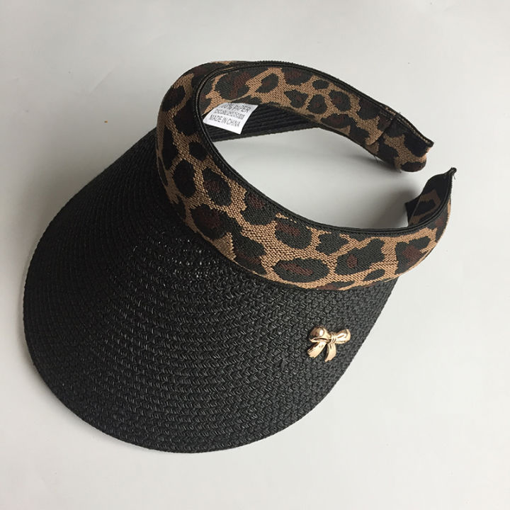 hot-beach-vacation-womans-sun-hats-leopard-bowknot-visor-caps-hand-made-diy-straw-female-summer-cap-casual-shade-hat-empty-top-hat