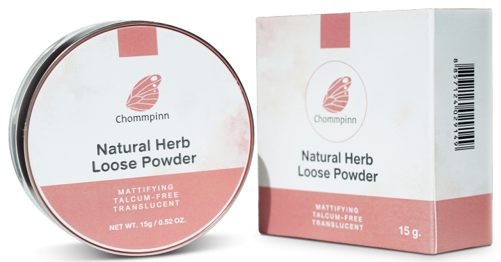 Chommpinn ชมภิญญ์ แป้งโปร่งแสงปราศจากสารเคมี แป้งข้าวเจ้าผสมทนาคาและสมุนไพร Talcum Chommpinn Natural Herb Loose Powder (15g)