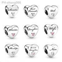 NEW 925 Sterling Silve pan Heart Charms Daughter Dad Wife Best friends Nan Thank you DIY beads Gift