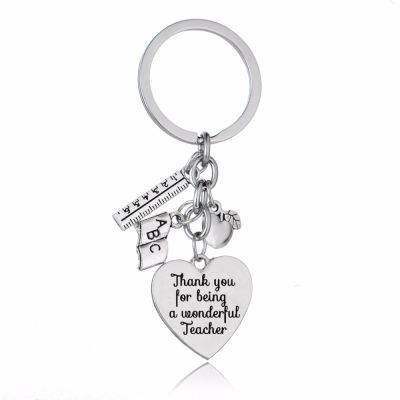 12PCLot Teachers Key Chains Apple Heart Ruler ABC Book Charms Keyring Thank You For Being A Wonderful Teacher Keychain Gifts