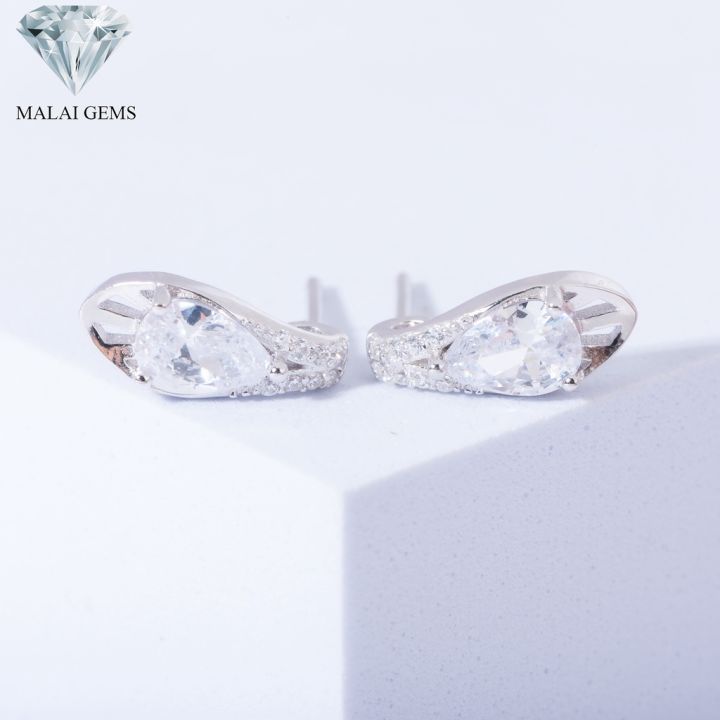 malai-gems-ต่างหูเพชร-เงินแท้-silver-925-เพชรสวิส-cz-เคลือบทองคำขาว-รุ่น-155-e016-68-แถมกล่อง-ต่างหูcz-ต่างหูเงินแท้