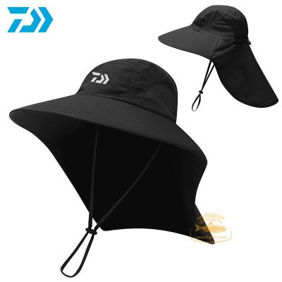 ☂▩▦ Daiwa Summer Bucket Hat Cowboy Men Outdoor Fishing Hiking Beach Hats Mesh Breathable Anti UV Sun Cap Large Wide Brim Fishing Hat