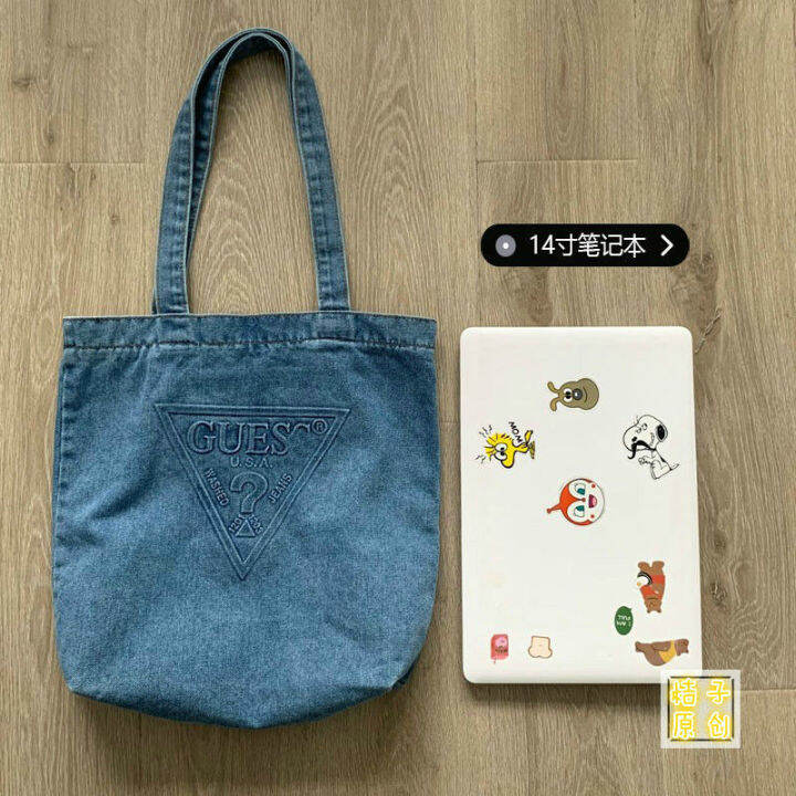 GUESS original denim tote canvas bag simple and versatile literary one- shoulder portable cool bag for men and women | Lazada