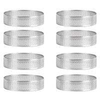 8Pcs Stainless Steel Tart Ring, Heat-Resistant Perforated Cake Mousse Ring Round Double Rolled Tart Ring Metal Mold