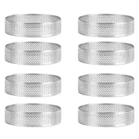 8Pcs Stainless Steel Tart Ring, Heat-Resistant Perforated Cake Mousse Ring Round Double Rolled Tart Ring Metal Mold