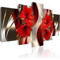 Fashion Wall Art Canvas Painting 5 Pieces Red Orange Purple Abstract Lilies Flower Modern Home Decoration,No Frame