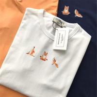 Maison KITSUNE สำหรับทั้งหญิงและชายแขนสั้นเสื้อยืดแฟชั่นการพิมพ์ Casual คอกลมเสื้อยืดผ้าฝ้ายJH